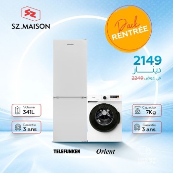 Réfrigérateur Telefunken 341L / Machine à laver Orient Frontale - 7Kg