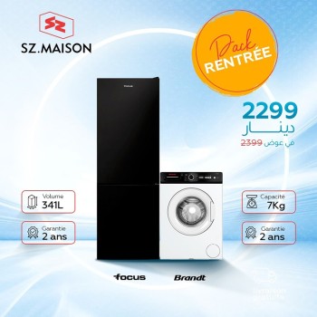 Réfrigérateur Focus 341L / Machine à laver BRANDT 7Kg
