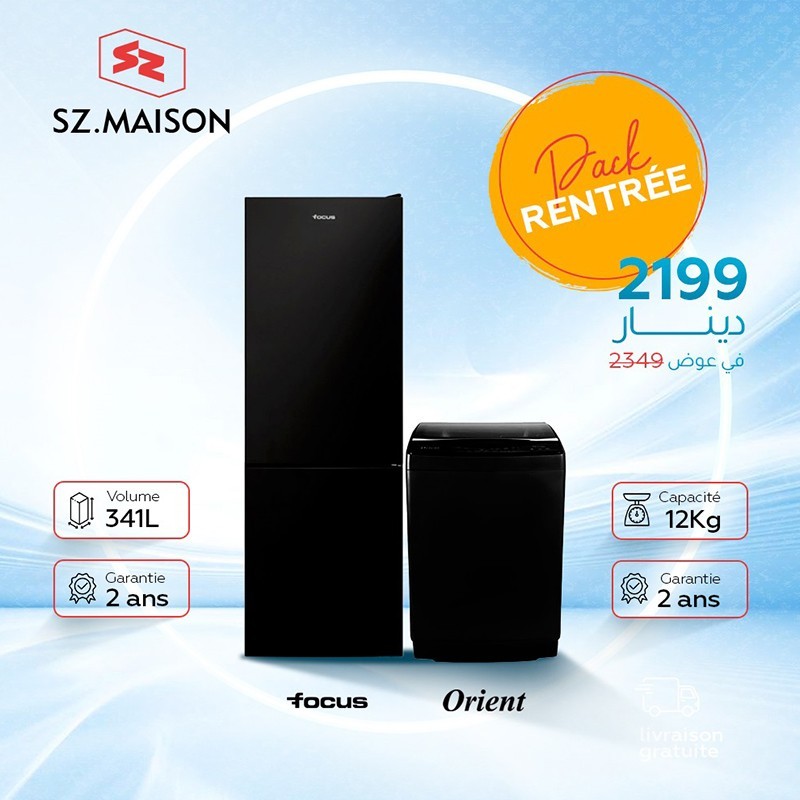 Réfrigérateur Focus 341L / Machine à laver ORIENT Top 12Kg