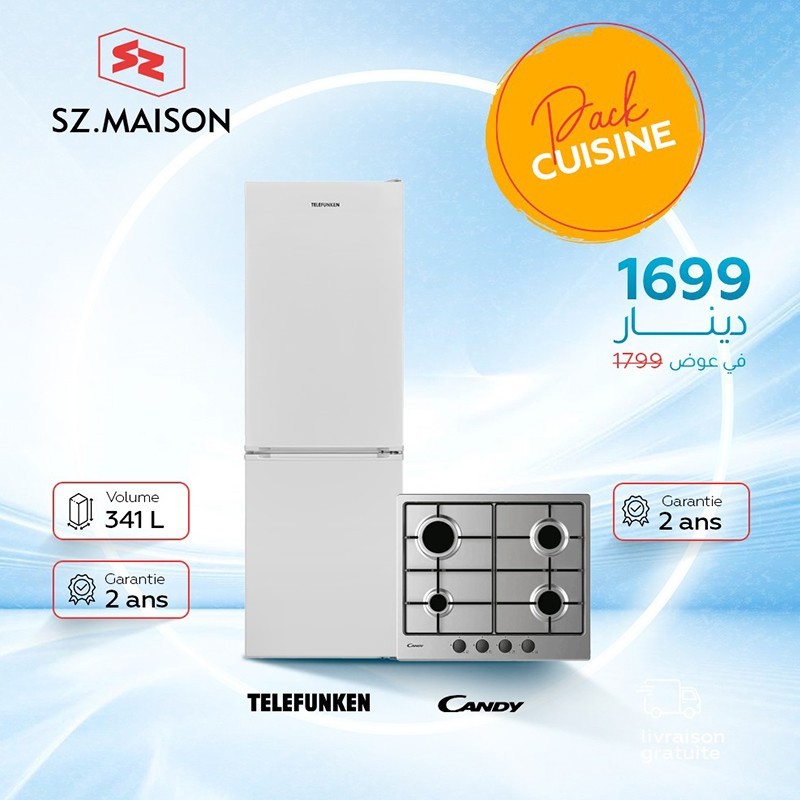 Réfrigérateur Telefunken 341L - No Frost combiné / Plaque CANDY Inox